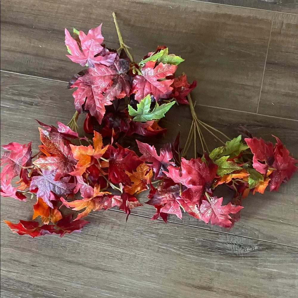 3 Vibrant Autumn Faux Silk Leaf Stems